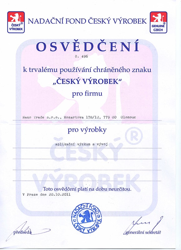 Získali jsme OSVĚDČENÍ pro používání chráněného znaku ČESKÝ VÝROBEK