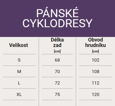 Tabulka velikostí - Pánské cyklodresy